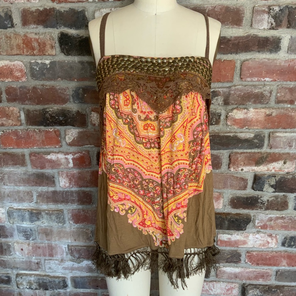 Free People Paisley boho beaded tank top
